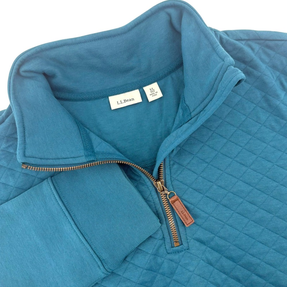 LL Bean Womens XL Teal Blue Quilted Quarter Zip Pullover Sweatshirt 502745